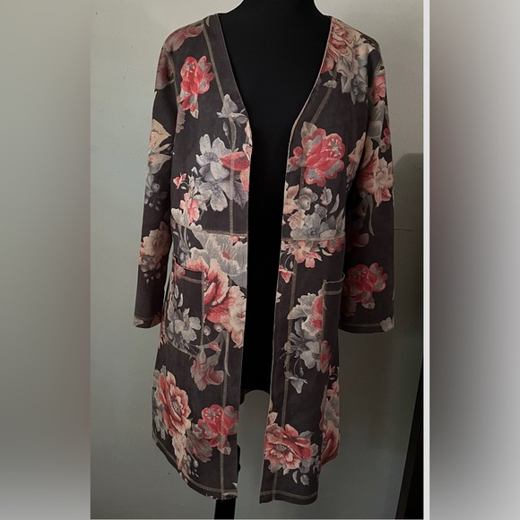 Anthropologie Solitaire Brown Suede Large Floral
Open Front Kimono Jacket - Picture 3 of 13